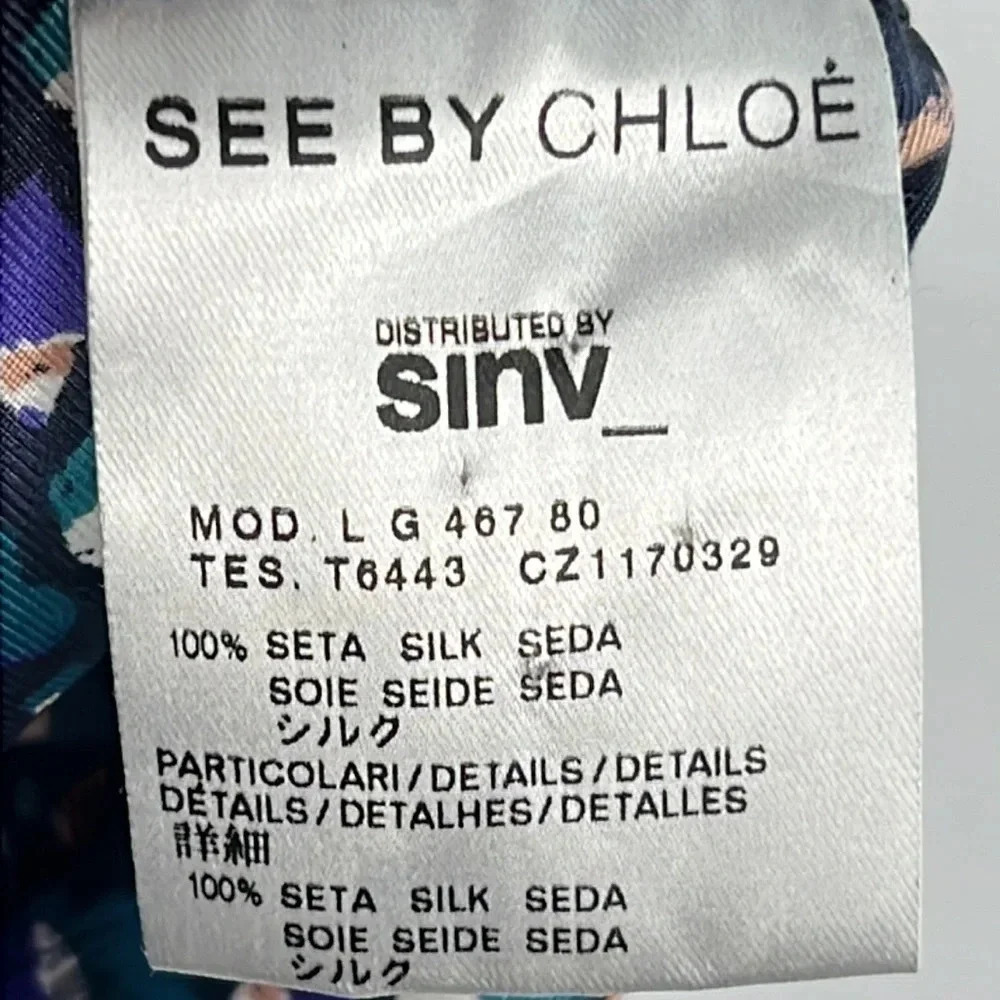 See By Chloe Silk Patterned A-Line Skirt Front Pleats/Pocket Size 8 Back Zipper - Picture 11 of 14
